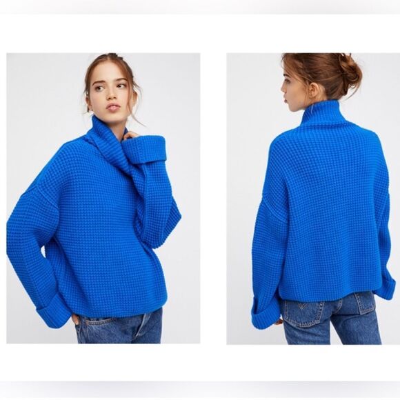 FREE PEOPLE Park City Pullover Sweater Blue Women’s Size Medium - Picture 2 of 7